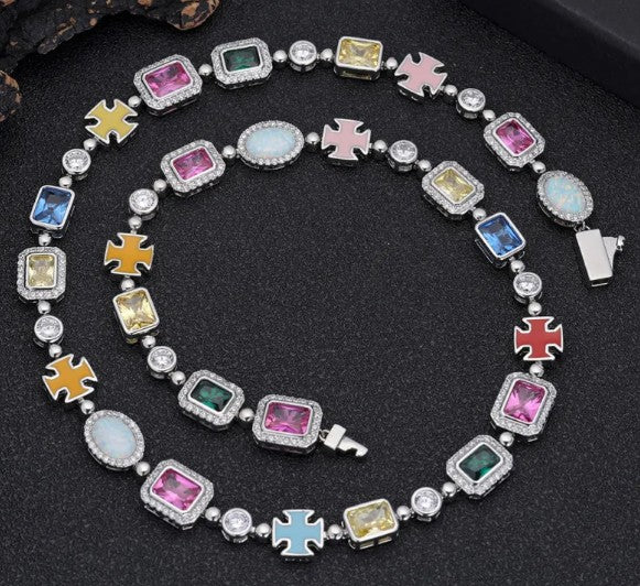 Gold-Plated Hip-Hop Gemstone Necklace