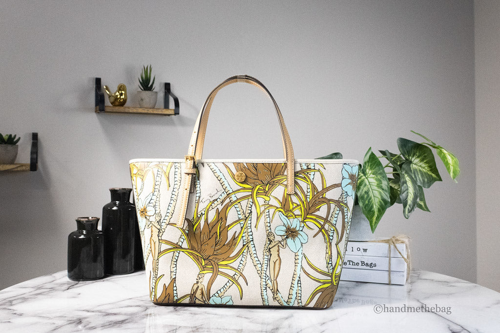 Tory Burch (144081) Emerson Small Climbing Palms Printed Canvas Tote Handbag
